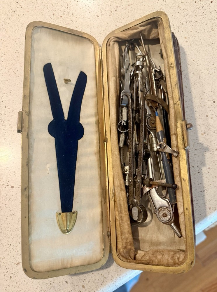 Vintage Drafting Compass Tool Lot. Lotter Germany USA Engineering Tools & Case