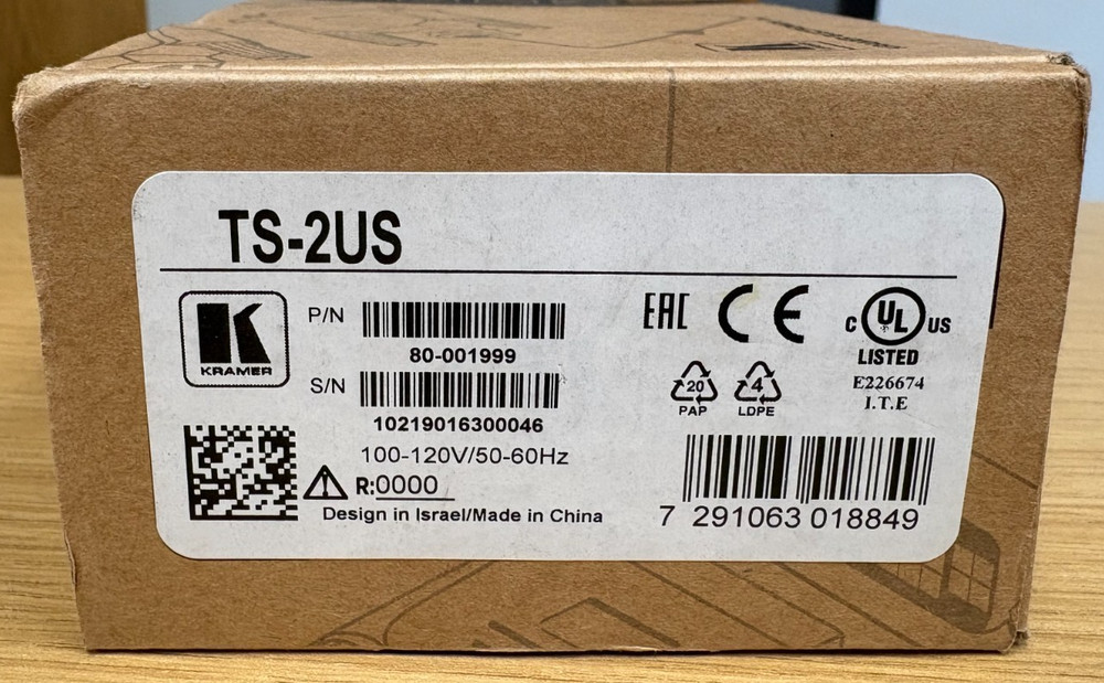 Kramer Electronics TS-2US Dual Power Socket Assembly (P/N: 80-001999)