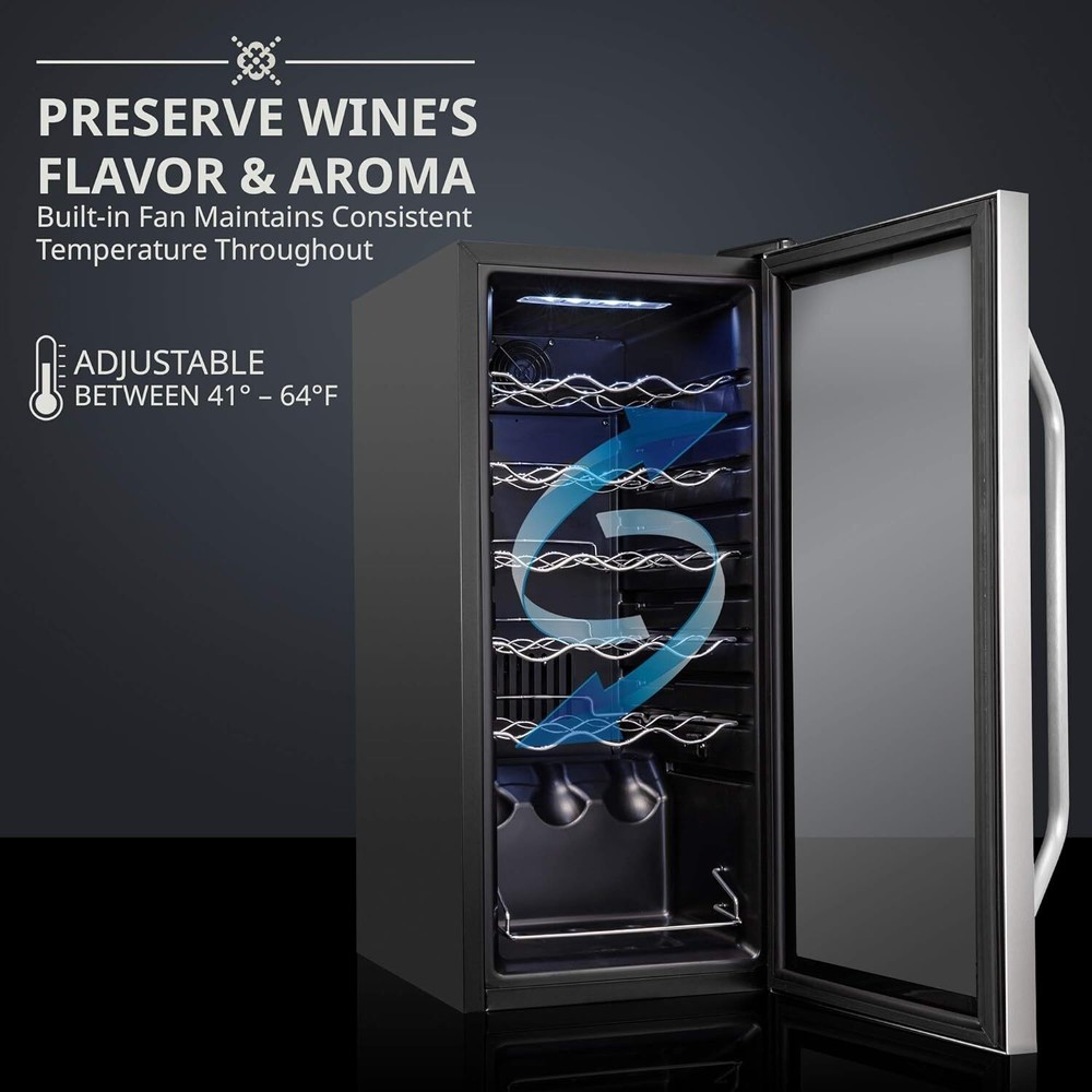 18 Bottle Compressor Energy Efficient Wine Cooler Refrigerator Lock Single Zone