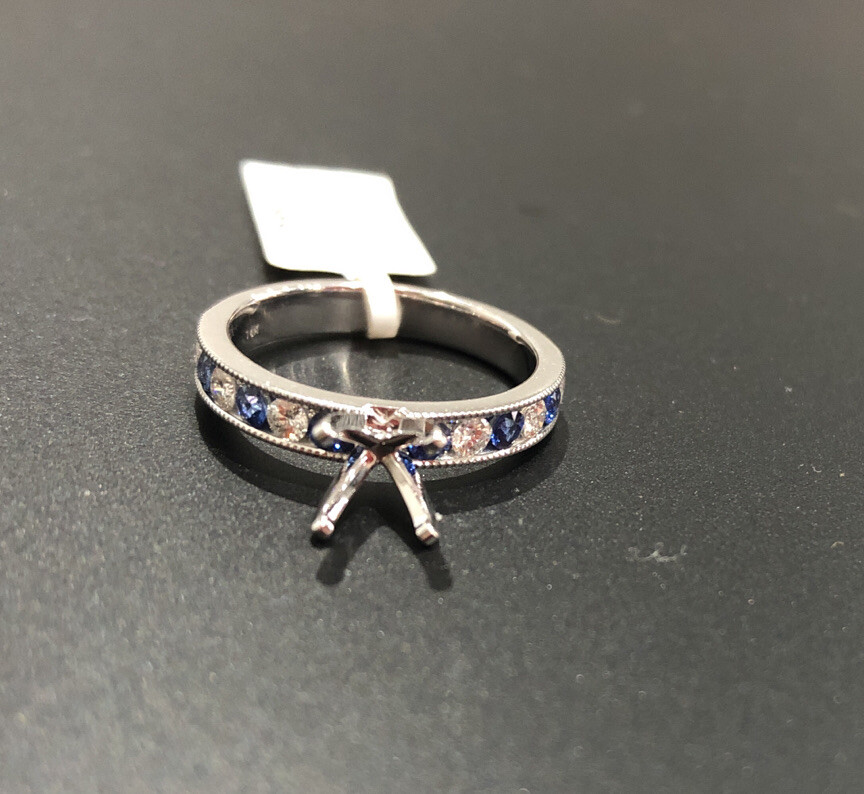 14k White Gold Sapphire And Diamond Engagement Ring Setting