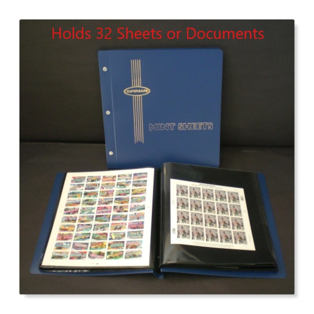 Supersafe Blue Hard Cover Mint Sheet File 11-3/8 " x 11-7/8" Holds 32 Sheets