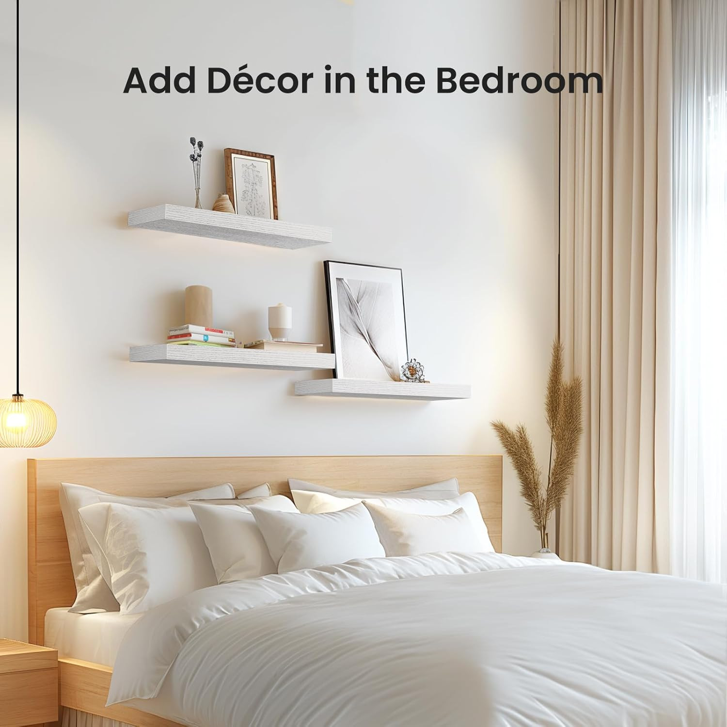 Floating Shelves Wall Mounted White – Set of 3 Shelves with Invisible Brackets