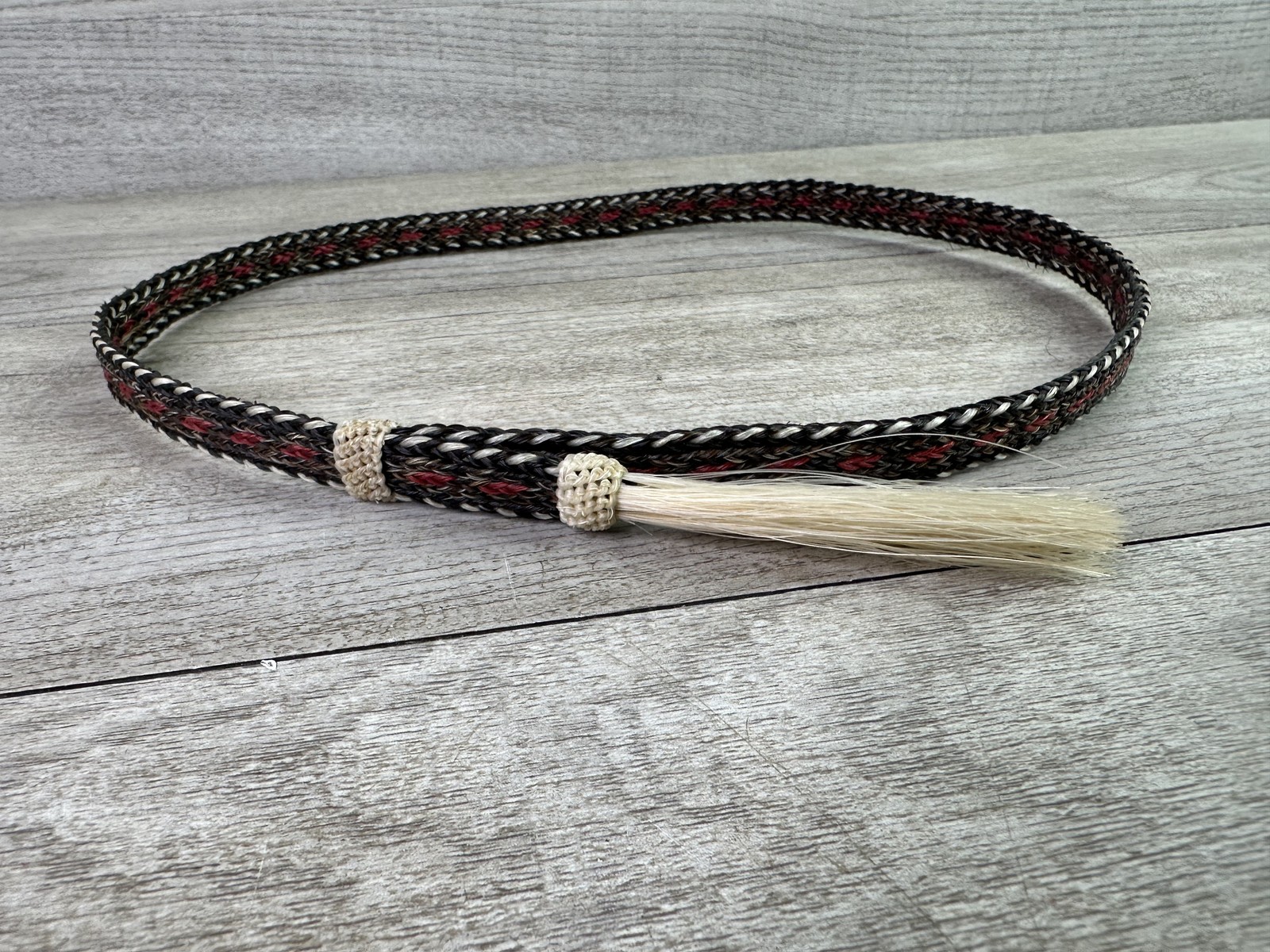 Braided Horsehair Hat Band Western Tack Black Red White Tassel Adjustable