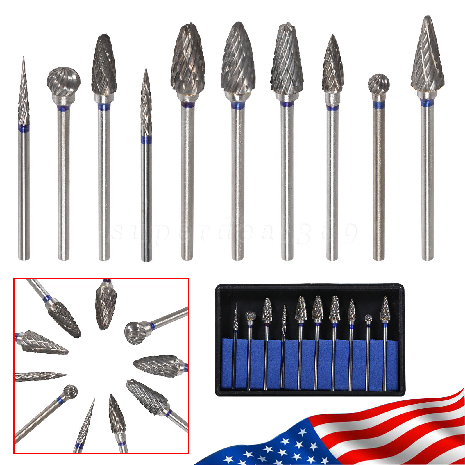 10Pcs Dental Lab Polishing Bur Drills Tungsten Steel Carbide Burs 2.35MM CE FDA