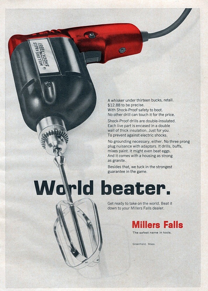 1968 Millers Falls Tools Shock Proof Drill Original Print Ad