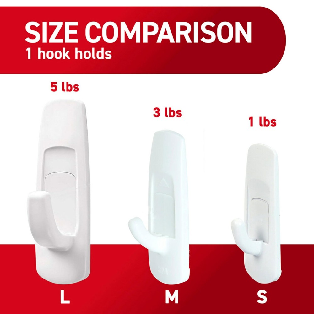 Command 5 lb Large Utility Hooks, 7 Hooks and 12 Strips, Large, White