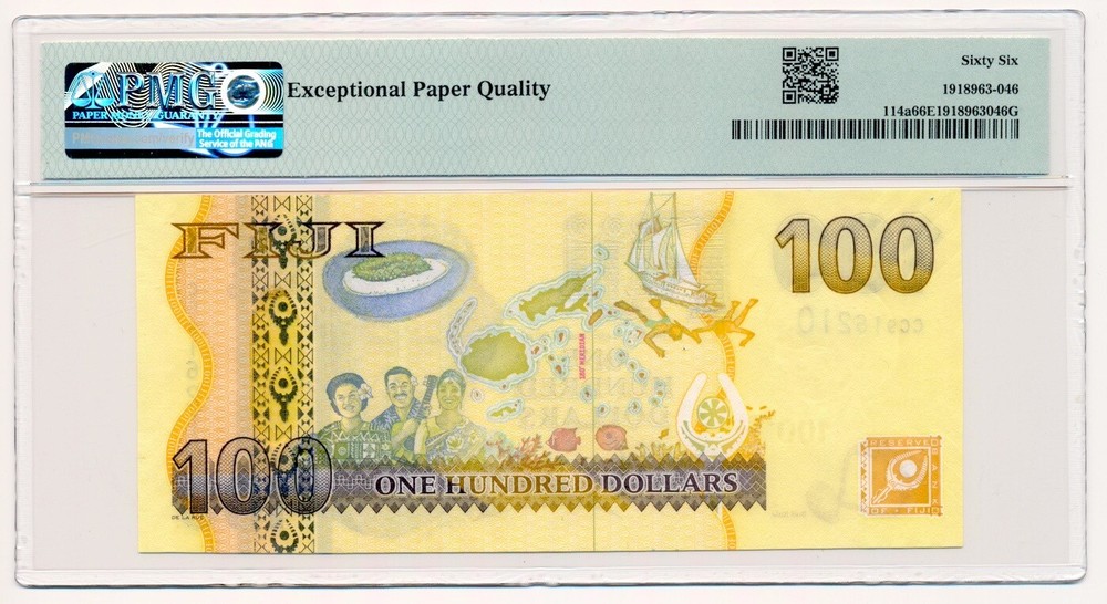 FIJI banknote 100 Dollars 2007 PMG MS 66 EPQ Gem Uncirculated