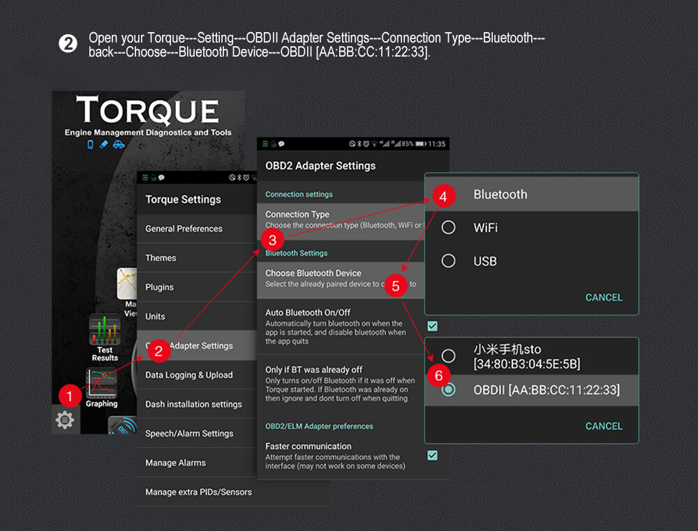ELM327 Bluetooth Car Diagnostic OBD2 Scanner Code Reader Tool For Android IOS