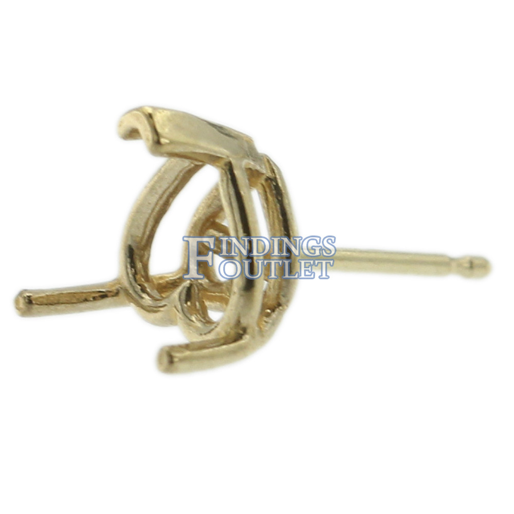 14k Yellow Gold V-End Heart Stud Earring Mounting Setting Push Back Post 3 Prong