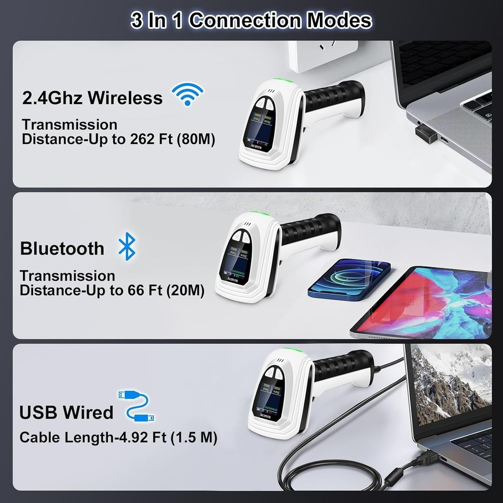 1D QR 2D Barcode Scanner Bluetooth Wireless Bar Code Scanner w/LCD Screen Voice