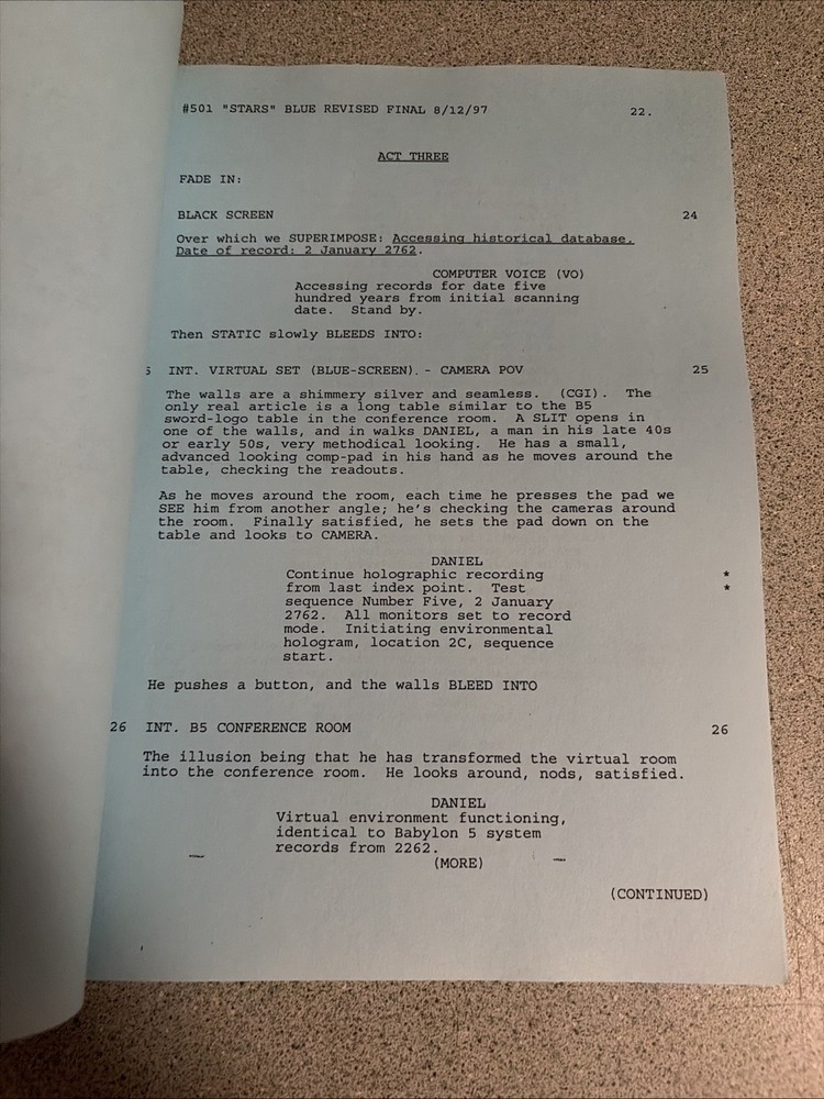 BABYLON 5 TV Show Script Screenplay 1997 S5 Deconstruction J Michael Straczynski