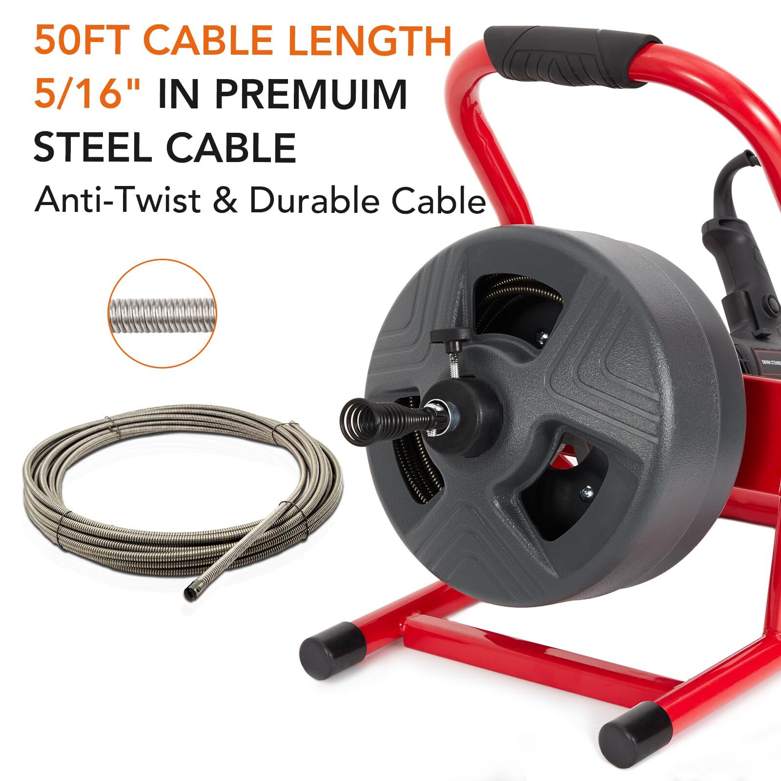 50Ft x 5/16" Drain Cleaner Machine Drain Auger Sewer Snake Plumbing with Cutters