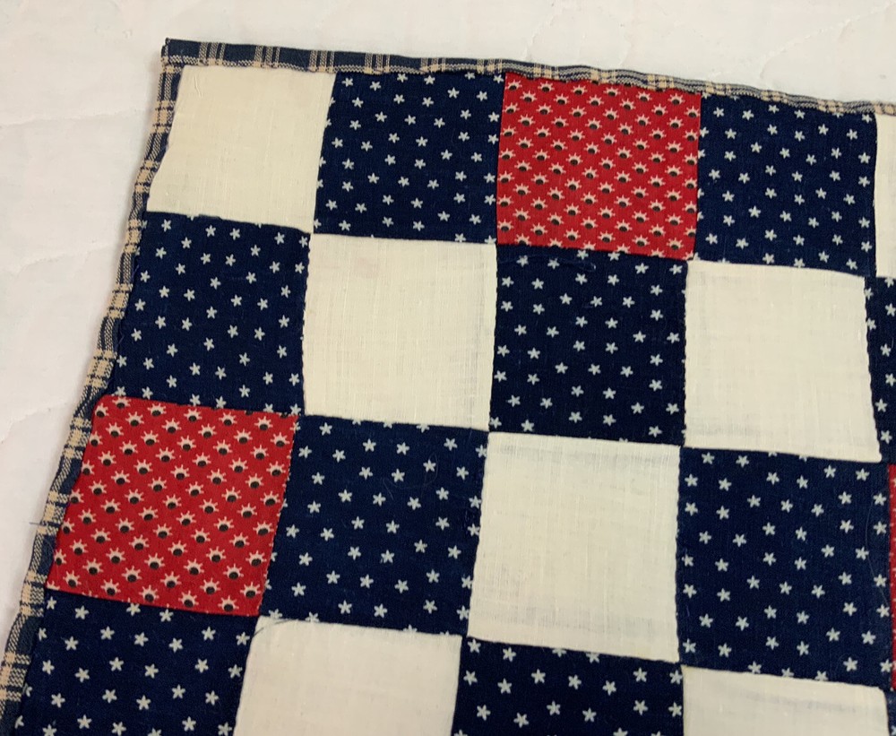 Vintage/Antique Patchwork Quilt Table Topper, Nine Patch, Early Calico Prints