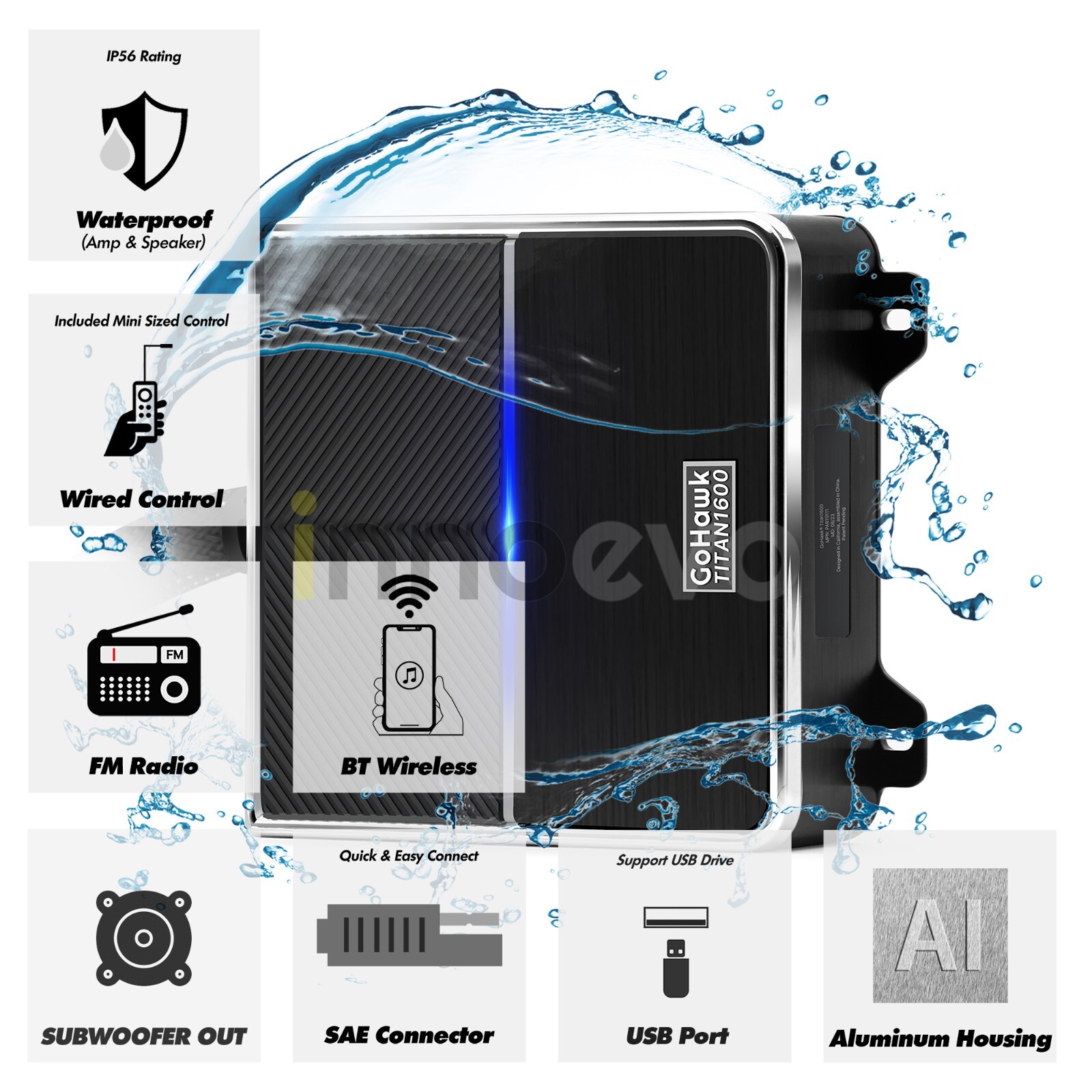Bluetooth Waterproof 1600W Amp Stereo Audio FM Radio System Motorcycle 4 Speaker