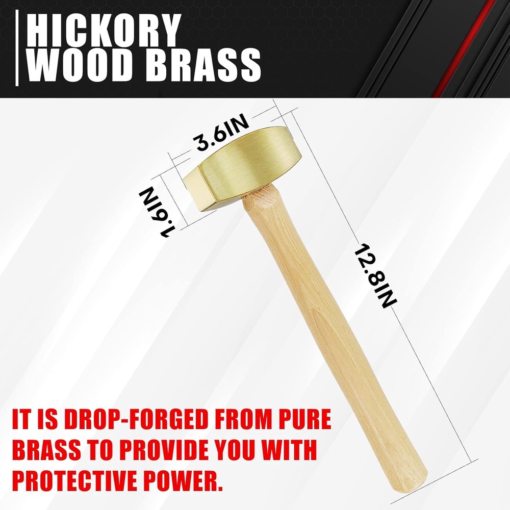 Solid Brass Hammer with Hickory Wood Handle Non Marring Non Sparking 2lb