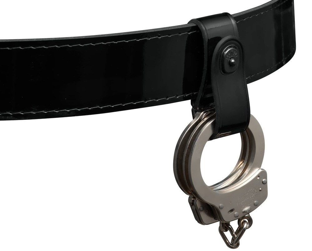 Handcuff Strap with Black Safety Snap High Gloss Black Leather