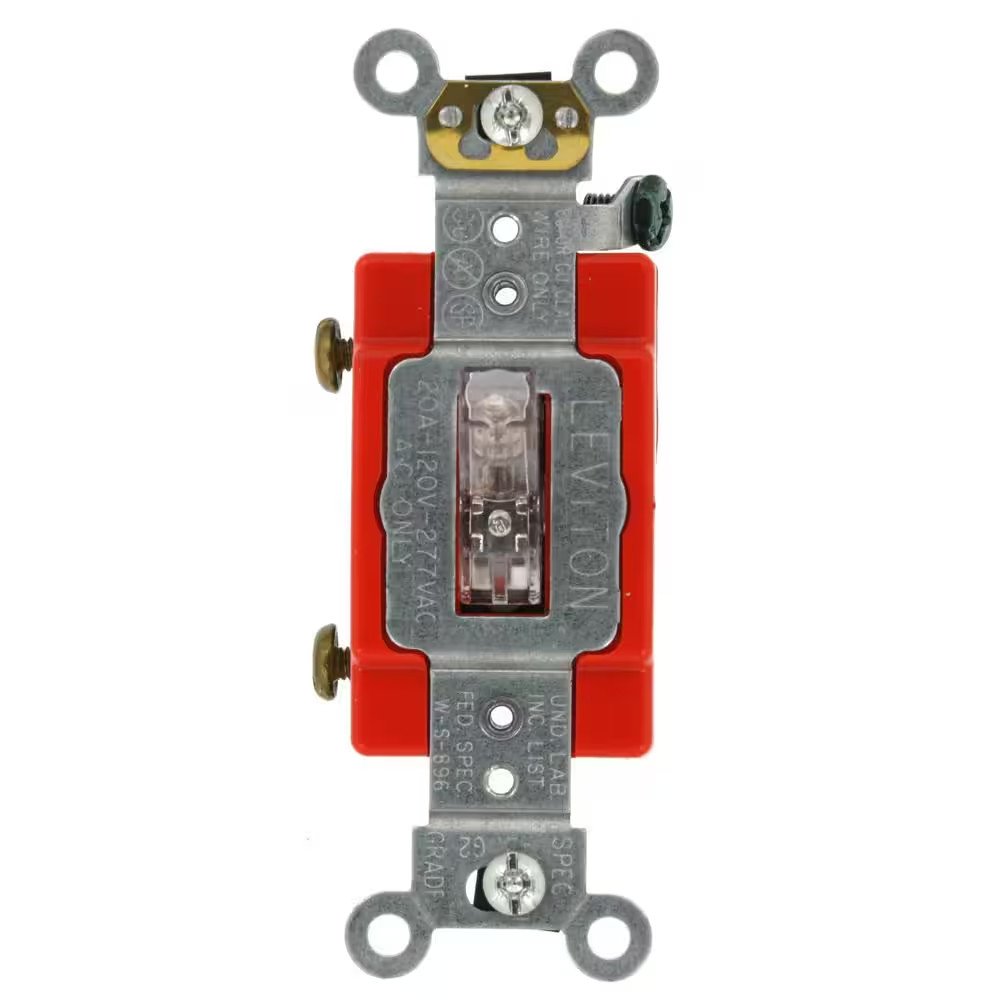 20 Amp Industrial Grade Heavy Duty Single-Pole Lighted Handle Toggle Switch, Cle