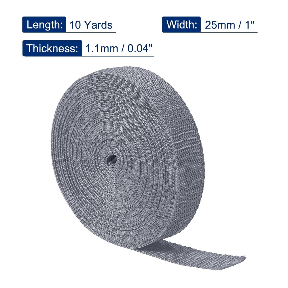 Lightweight Polypropylene Webbing Strap 1" 10 Yards Grey Strapping