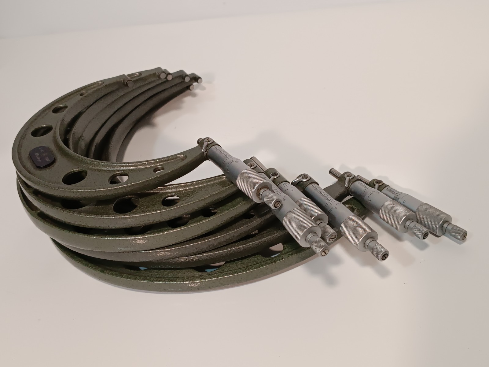 Mitutoyo Outside Micrometer Set, 6 Sizes, 5" - 11" Overall Range, .0001" Grad