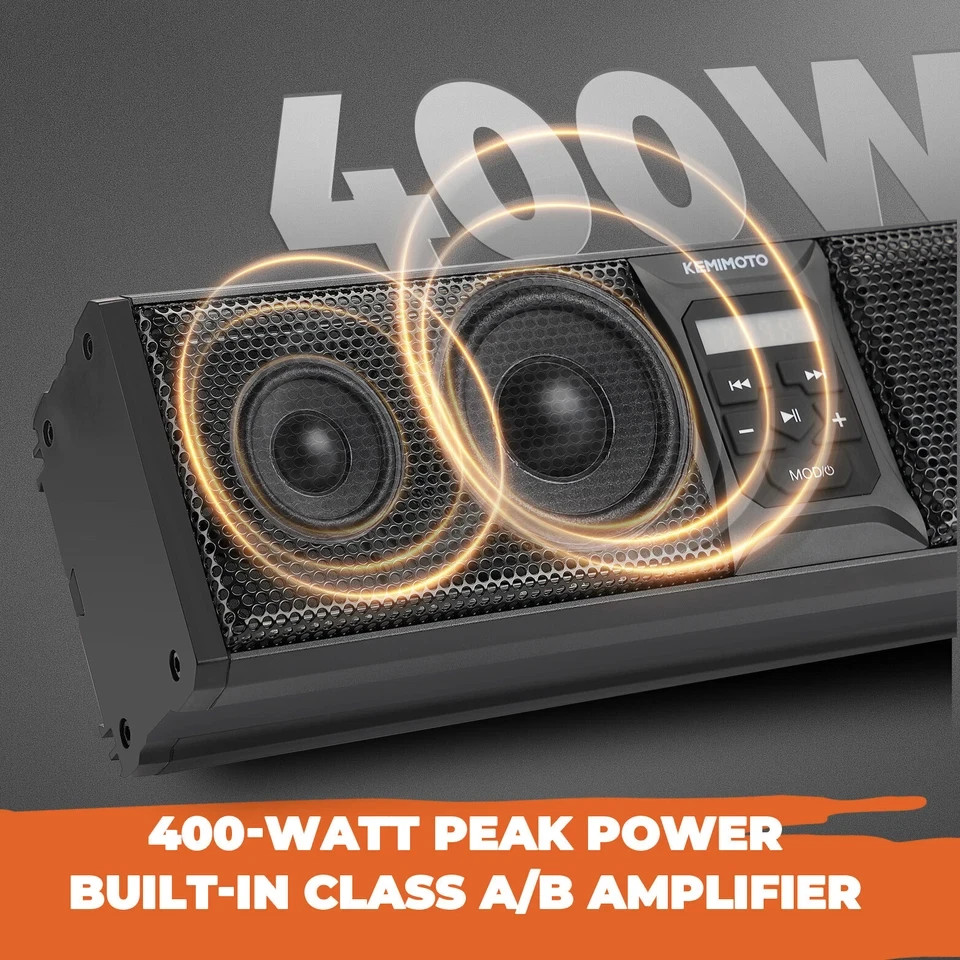 KEMIMOTO 16IN Universal RGB ATV UTV Sound Bar Speaker Marine Soundbar