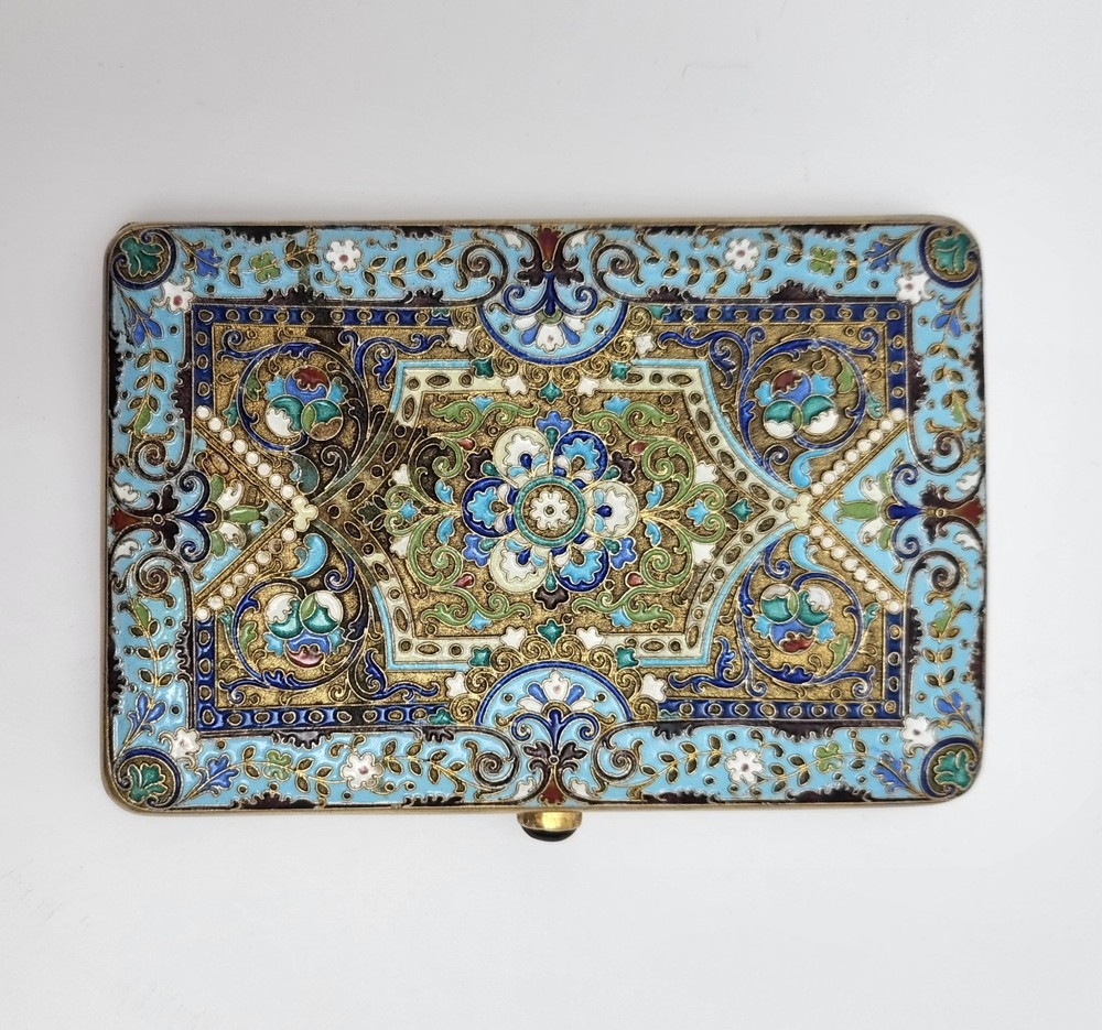 Antique Russian Enamel Imperial Guilded Silver  Cigarette Case