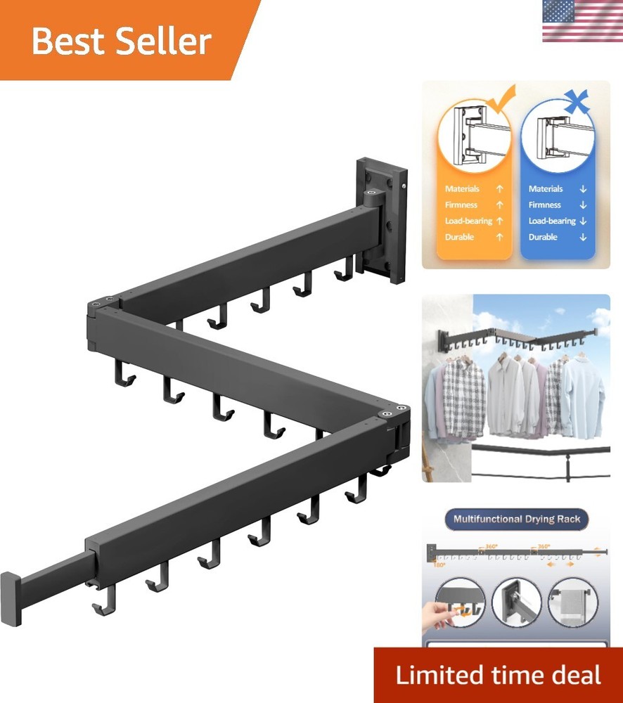 Collapsible Wall-Mounted Clothes Rack - Punch-Free Installation, Dark Grey