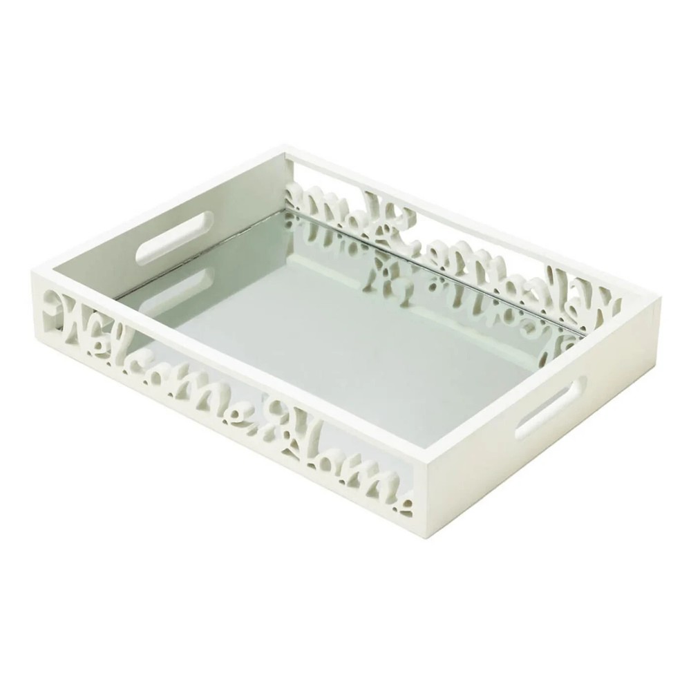 Welcome home Mirrored White Serving Tray Home Decor