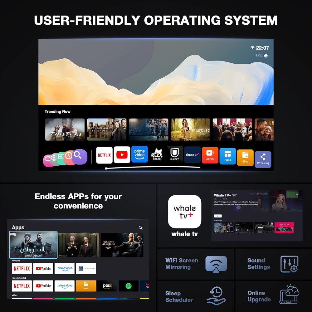 【Officially-Licensed APP & Native 1080P】Thinnest 2.24" Smart Mini Projector with