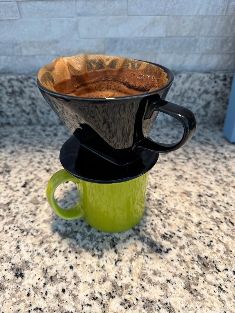 Ceramic Pour Over Coffee Dripper Flat Bottom 3Hole Manual Brewer Size 2 Black US
