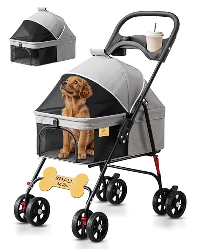 4 Wheel Foldable Pet Stroller - Lightweight Dogs and Cats Small (44 Pound)