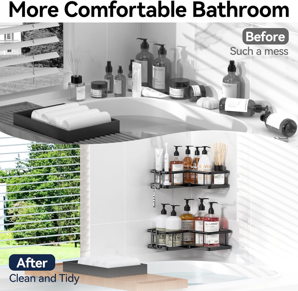 Corner Shower Caddy 2 Pack, No Drill Adhesive Shower Storage Shelves, Rustproof