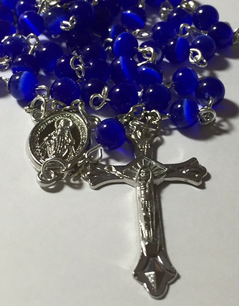 Blue Cats Eye Catholic Prayer Rosary Beads