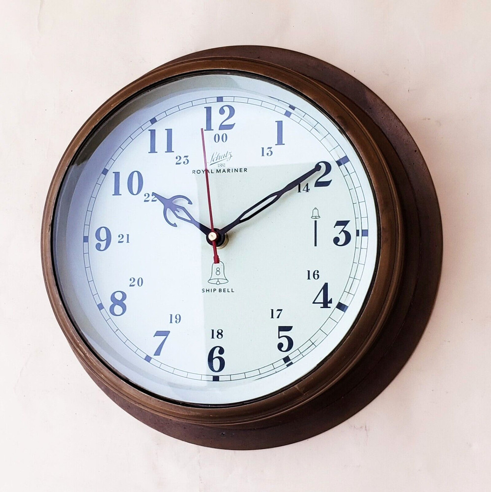 Vintage Decorative Solid Brass Ship Clock Antique Replica Maritime Wall Clock.