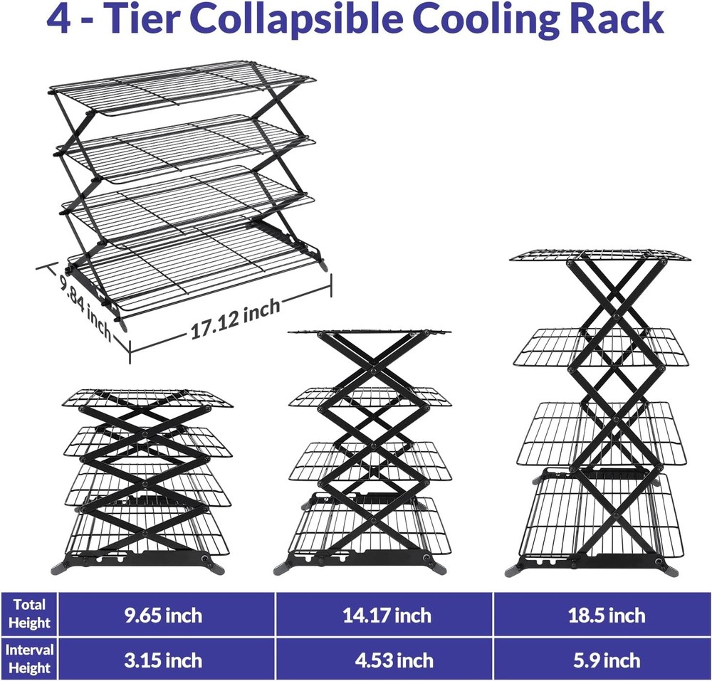 2/3/4-Tier Upgraded Collapsible Cooling Rack W/ Adjustable 3 Setting Design