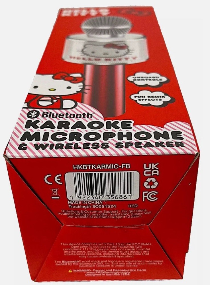 Hello Kitty Bluetooth Karaoke Microphone & Wireless Speaker USB Charging Red NIB