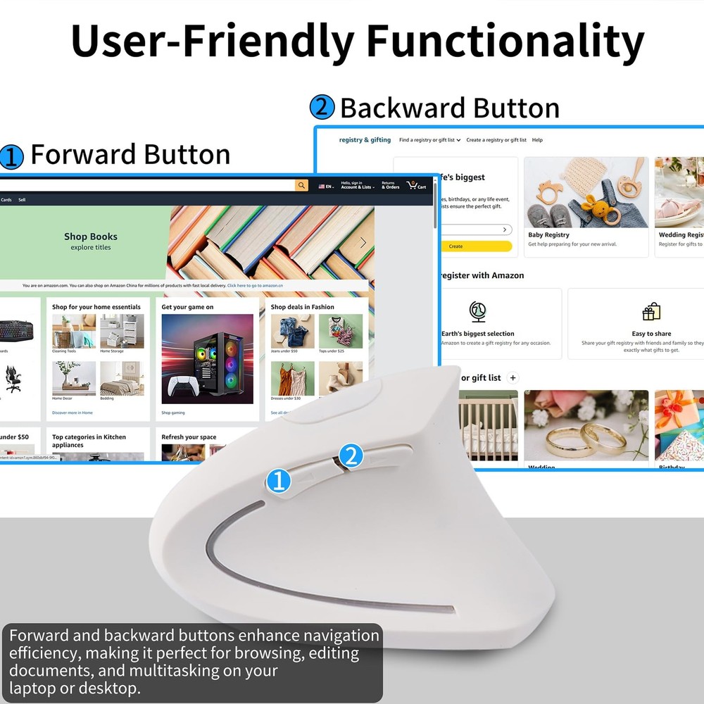 Ergonomic Vertical Wireless Mouse USB C Dual Interface Multi-Device Compatible