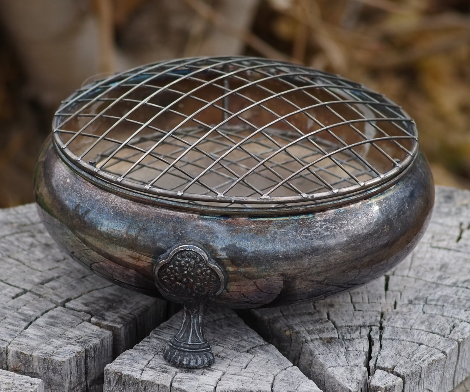 ANTIQUE Silver Plate FLOWER FROG ROSE BOWL Made in USA ART NOUVEAU c.1890's RARE