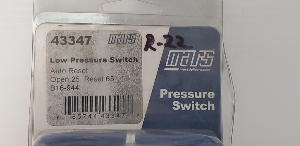 MARS 43347 LOW PRESSURE SWITCH, AUTO RESET, B16-944, NIB