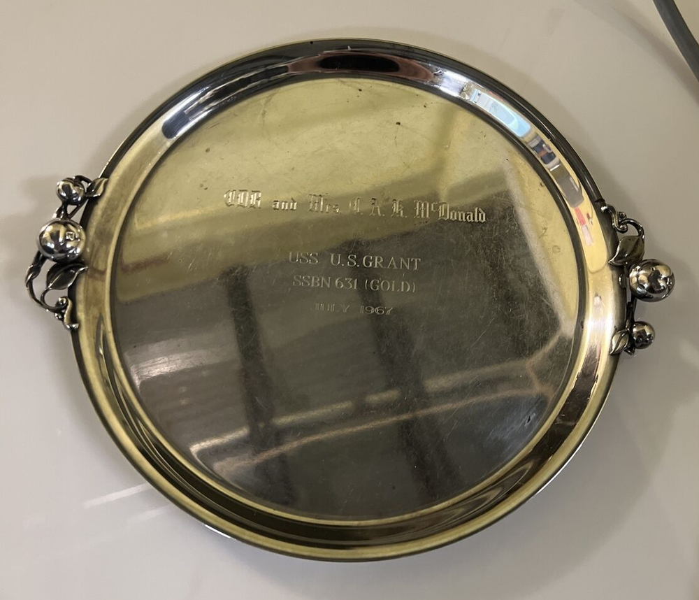 1967 USS US Grant Nuclear Submarine Webster Wilcox Intl Silver Plate Round Tray