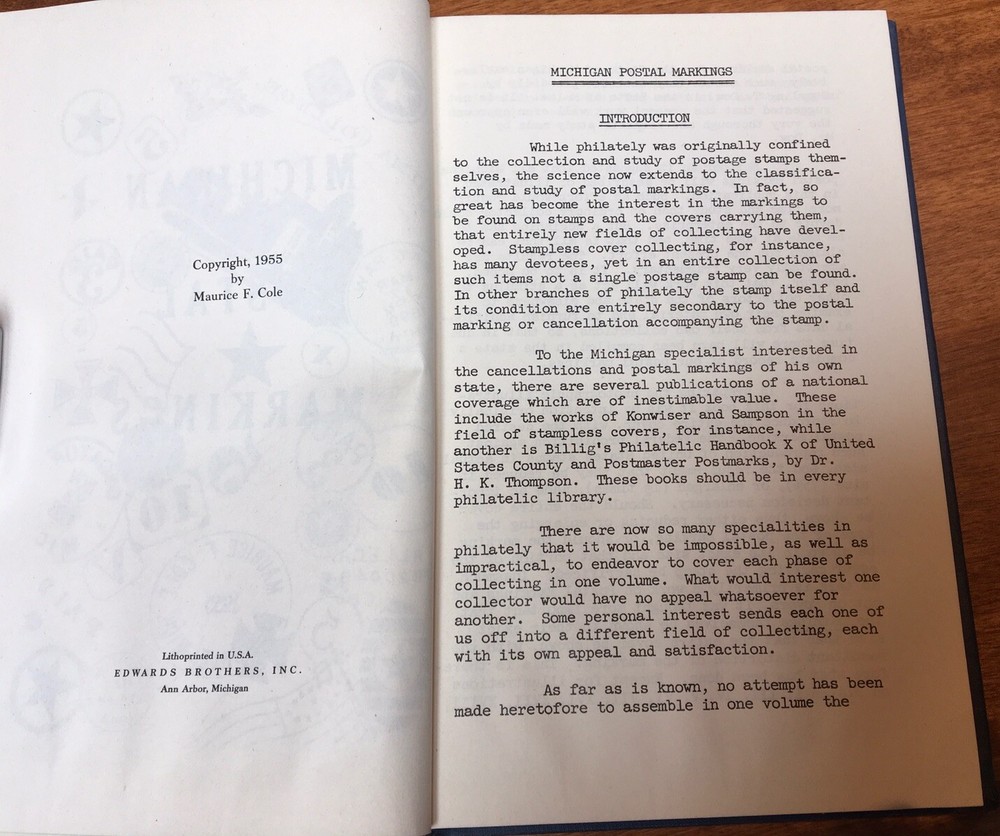 Michigan Postal Markings: 1955 Maurice F. Cole Signed