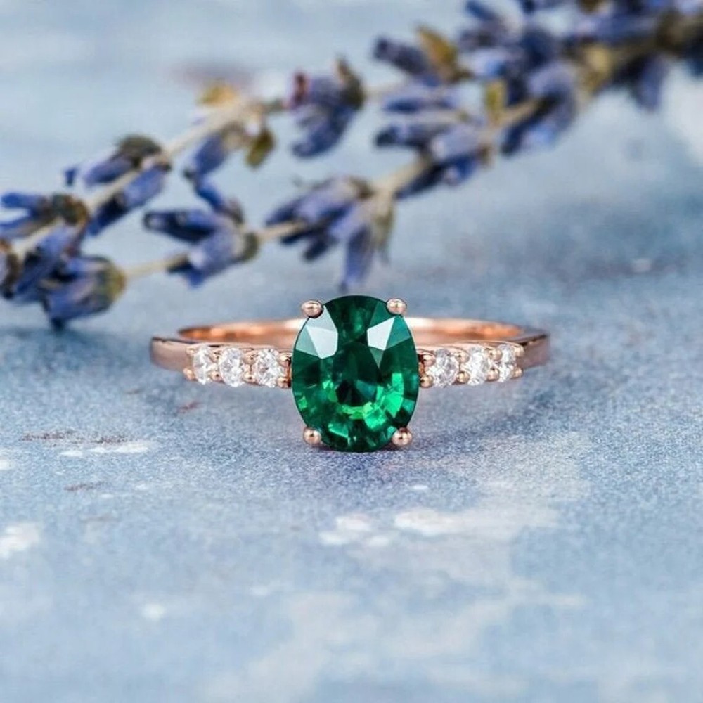 Emerald Lab Created 925 Sterling Silver Ring, Solitaire Engagement & Bridal Ring