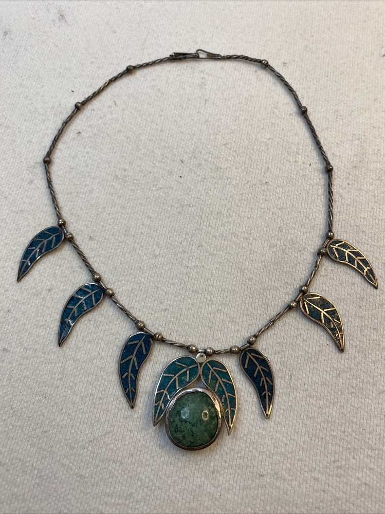Mexico Sterling Silver Turquoise Silver Bead Necklace 25”