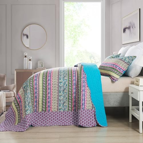 Cotton Bedspread Quilt Sets - Reversible Patchwork King Mixed Floral Colored