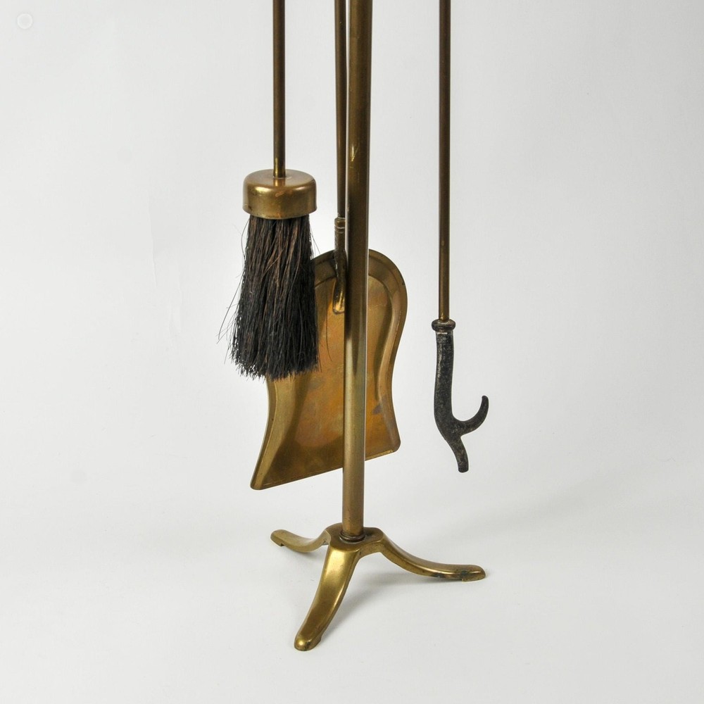 Vintage Solid Brass Fireplace Tool Set Small Four Piece Hearth Set