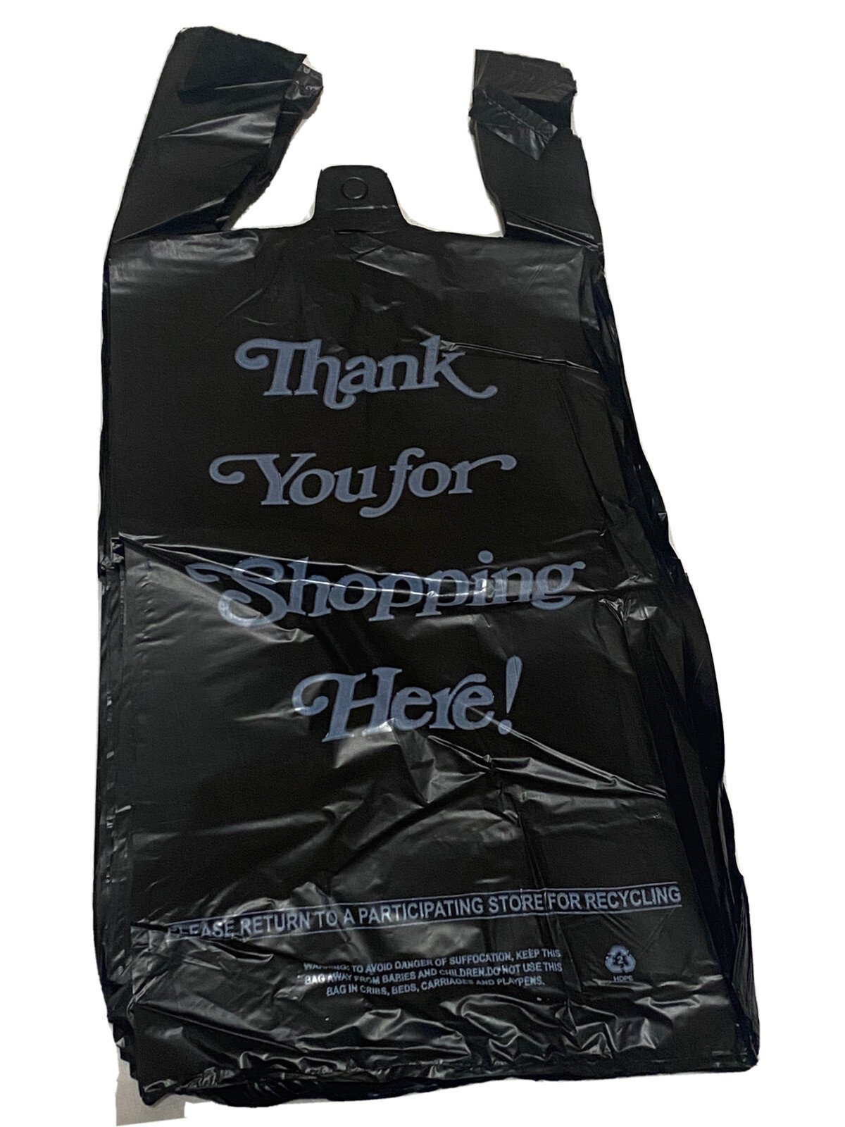 Black Italic Thank You Heavy-Duty Plastic Liquor Bag 8" x 20" x 4" .98 Mil