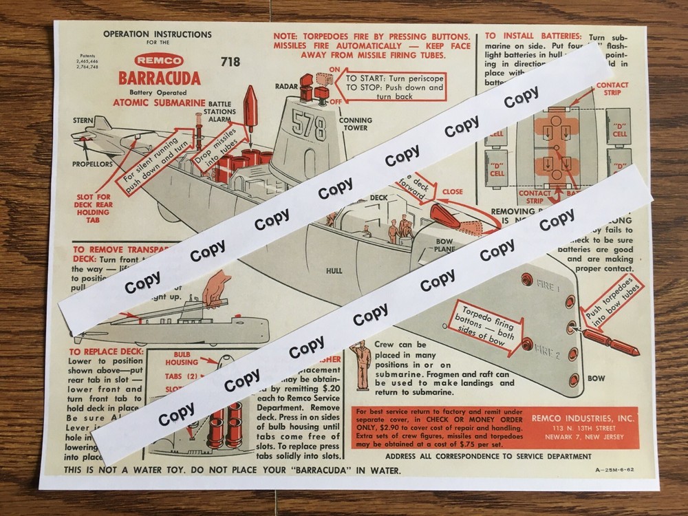 Remco Barracuda Submarine Instruction Sheet