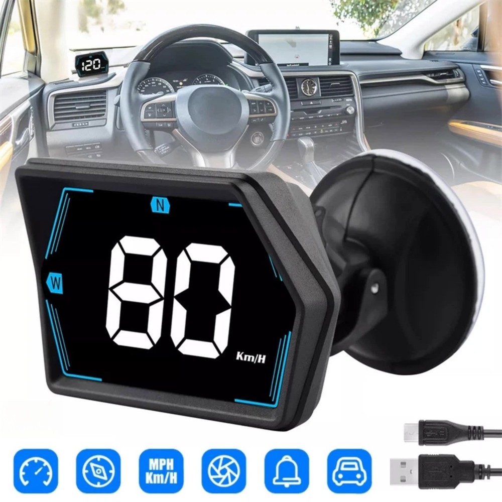 HUD GPS Head Up Display Speedometer With 360° Rotating Suction Cup Overspeed