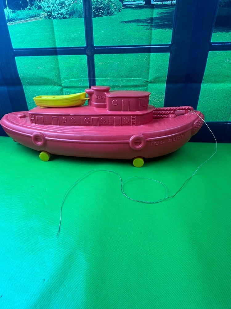 Marx Red Toy Tugboat Plastic Molded Pull Toy