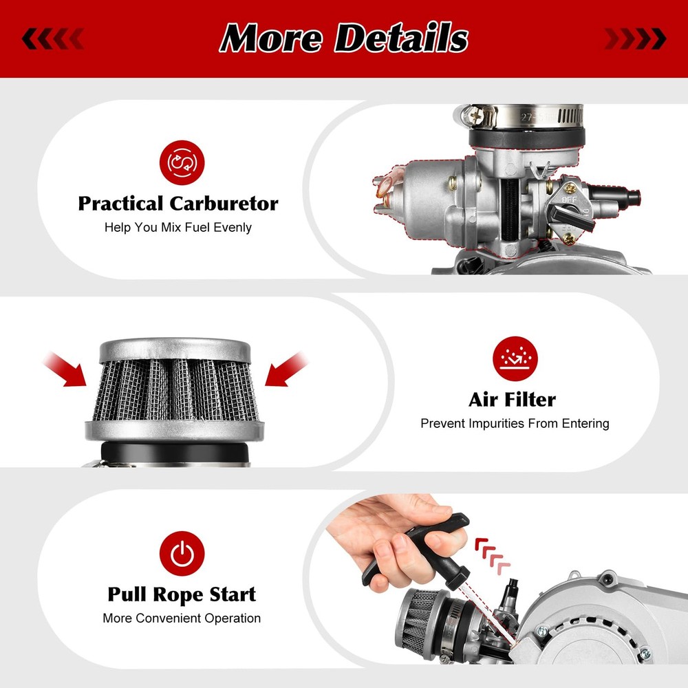 49CC 2-Stroke Single Cylinder Engine Pull Start Kit with Fuel Tank for ATV