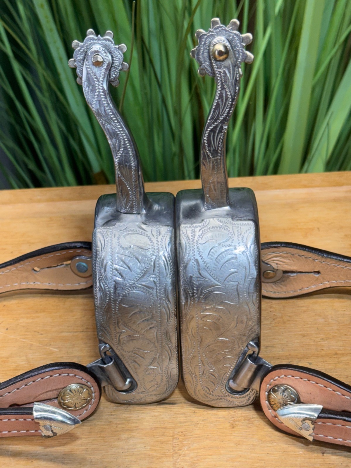 Silver Mounted Long Shank SS Western EQUITATION Spurs w Leather Straps